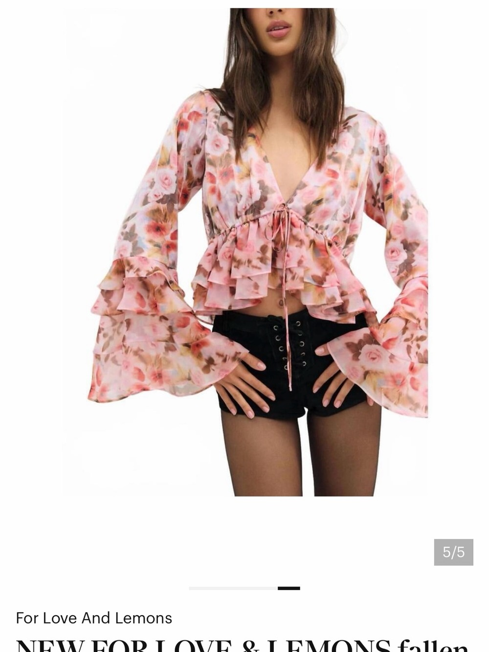 For Love And Lemons Pink Floral Ruffle Tie-Front Blouse